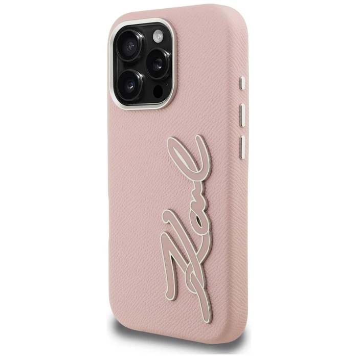 Karl Lagerfeld FW Grained Signature Logo Apple iPhone 16 Pro Max pink