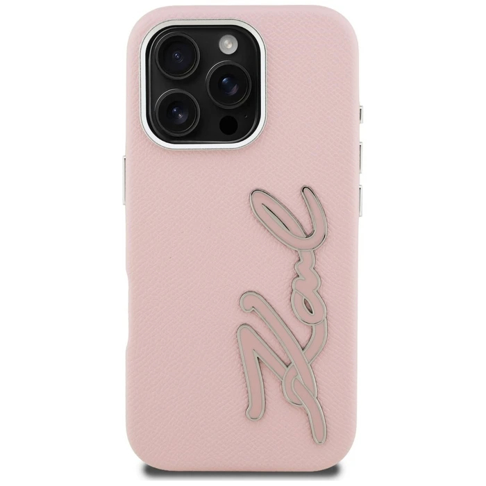 Karl Lagerfeld FW Grained Signature Logo Apple iPhone 16 Pro Max pink