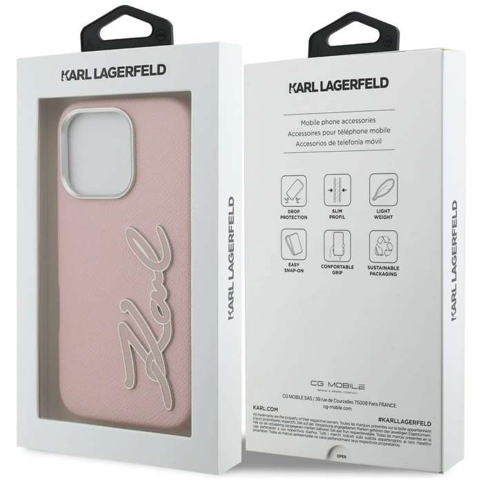 Karl Lagerfeld FW Grained Signature Logo Apple iPhone 16 Pro pink