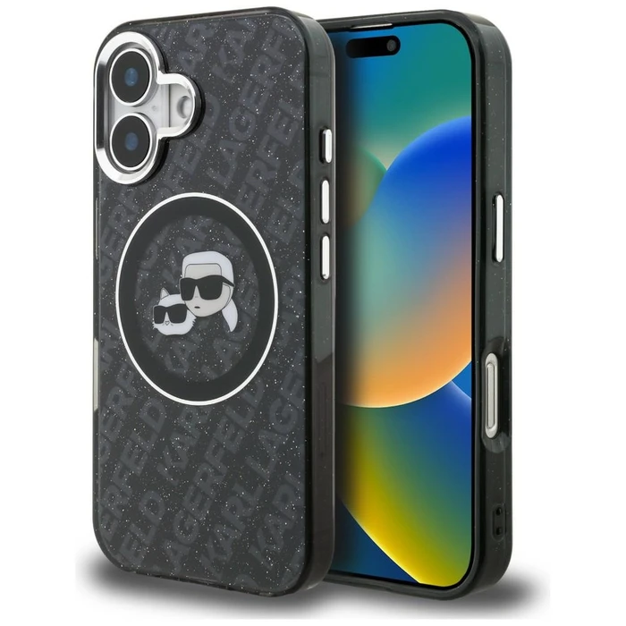 Karl Lagerfeld IML Glitter Karl & Choupette Heads Logo MagSafe Apple iPhone 16 black