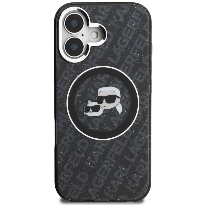 Karl Lagerfeld IML Glitter Karl & Choupette Heads Logo MagSafe Apple iPhone 16 black