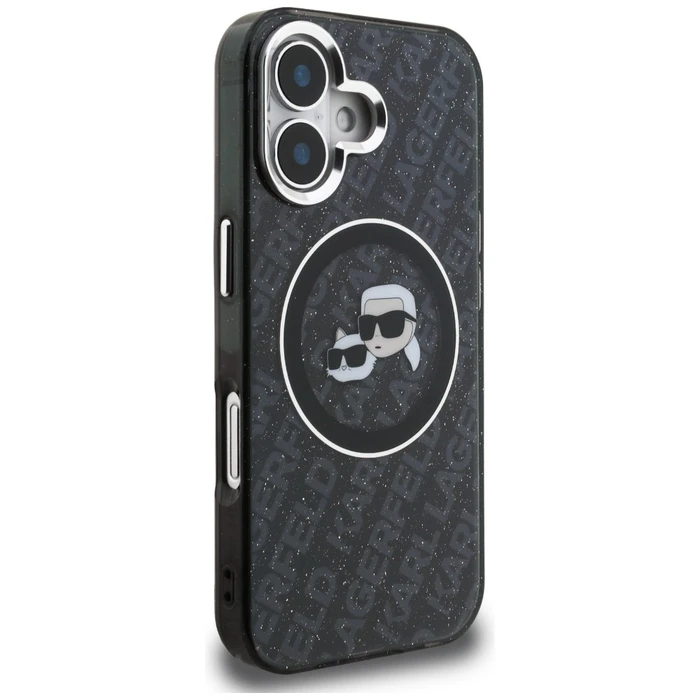 Karl Lagerfeld IML Glitter Karl & Choupette Heads Logo MagSafe Apple iPhone 16 black