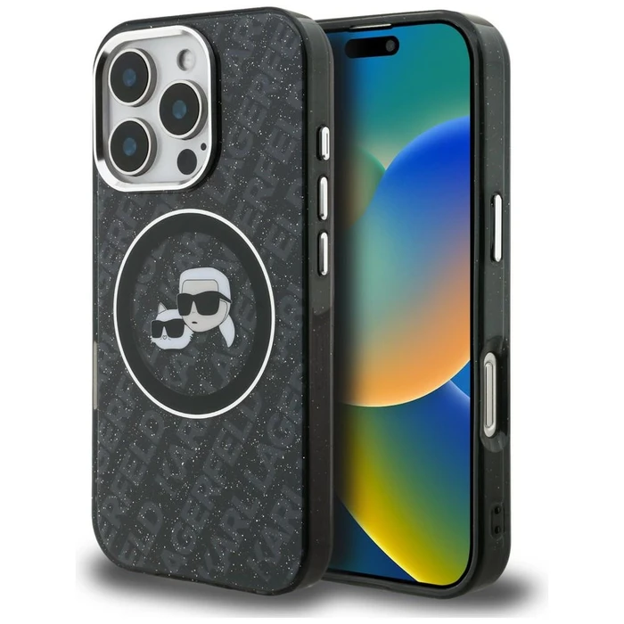 Karl Lagerfeld IML Glitter Karl & Choupette Heads Logo MagSafe Apple iPhone 16 Pro black