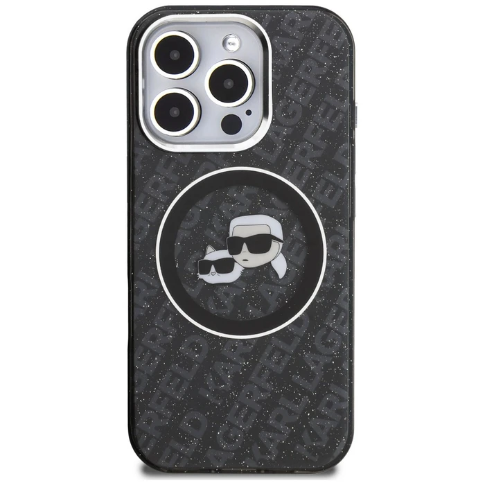 Karl Lagerfeld IML Glitter Karl & Choupette Heads Logo MagSafe Apple iPhone 16 Pro black