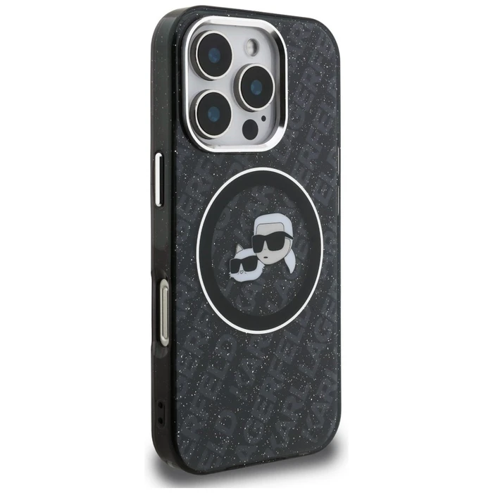 Karl Lagerfeld IML Glitter Karl & Choupette Heads Logo MagSafe Apple iPhone 16 Pro Max black