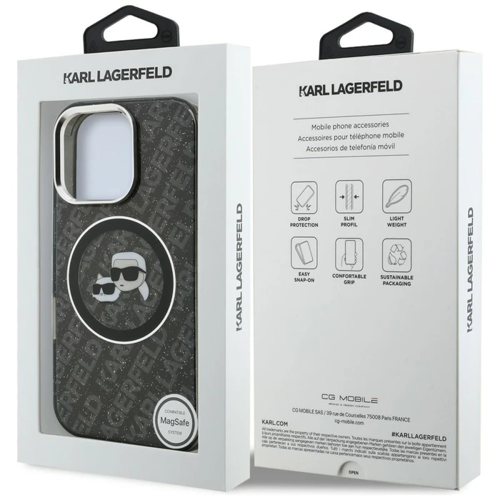 Karl Lagerfeld IML Glitter Karl & Choupette Heads Logo MagSafe Apple iPhone 16 Pro Max black
