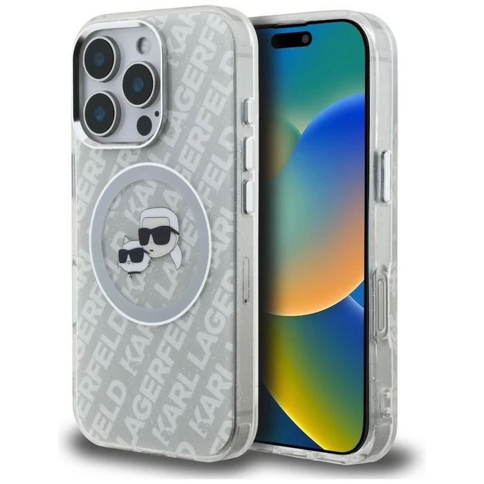 Karl Lagerfeld IML Glitter Karl & Choupette Heads Logo MagSafe Apple iPhone 16 Pro Max grey