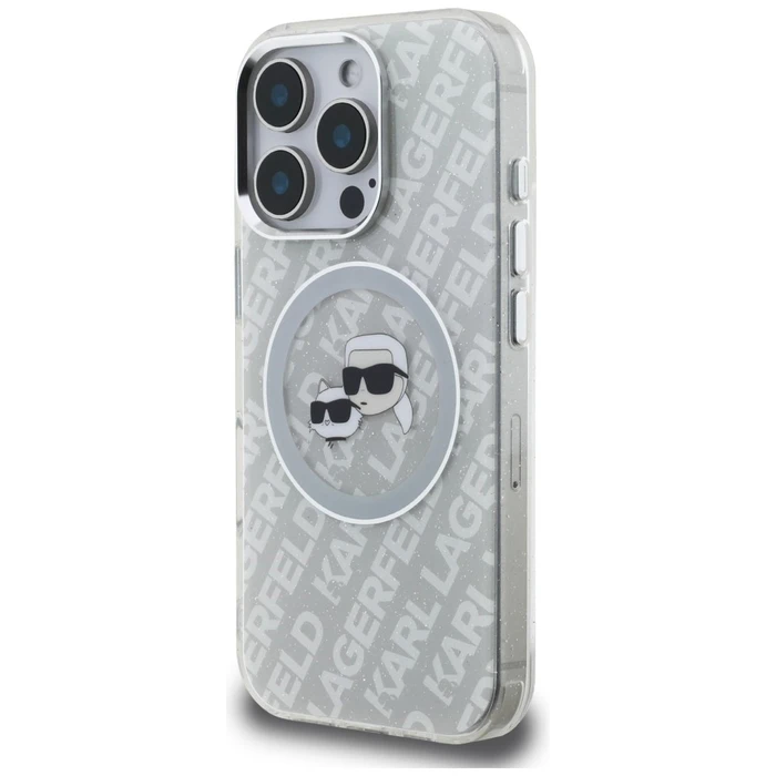 Karl Lagerfeld IML Glitter Karl & Choupette Heads Logo MagSafe Apple iPhone 16 Pro grey