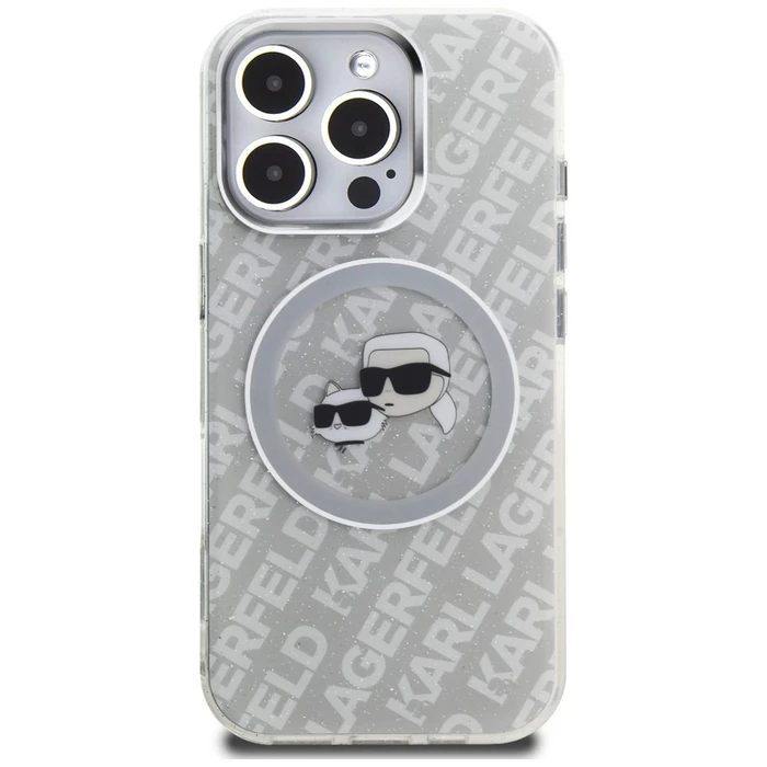 Karl Lagerfeld IML Glitter Karl & Choupette Heads Logo MagSafe Apple iPhone 16 Pro grey