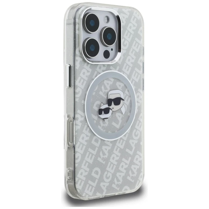 Karl Lagerfeld IML Glitter Karl & Choupette Heads Logo MagSafe Apple iPhone 16 Pro grey