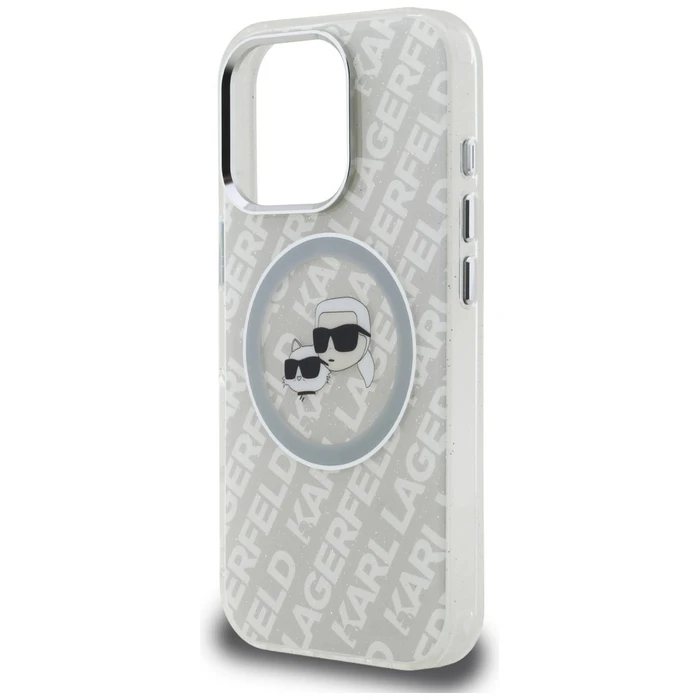 Karl Lagerfeld IML Glitter Karl & Choupette Heads Logo MagSafe Apple iPhone 16 Pro grey