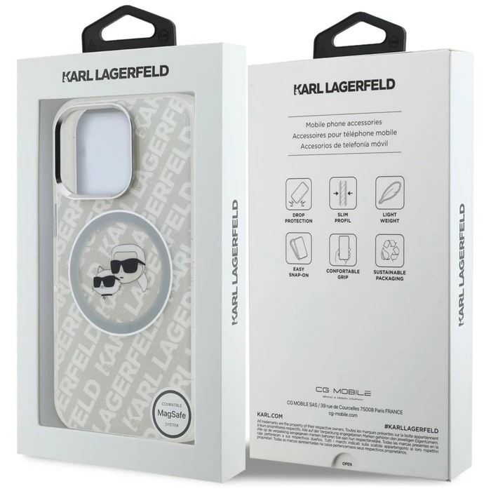 Karl Lagerfeld IML Glitter Karl & Choupette Heads Logo MagSafe Apple iPhone 16 Pro grey
