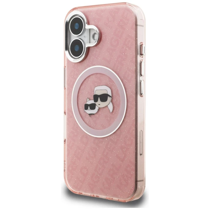 Karl Lagerfeld IML Glitter Karl & Choupette Heads Logo MagSafe Apple iPhone 16 pink
