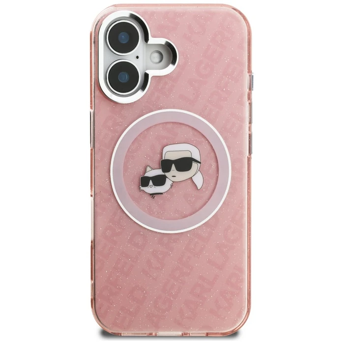Karl Lagerfeld IML Glitter Karl & Choupette Heads Logo MagSafe Apple iPhone 16 pink