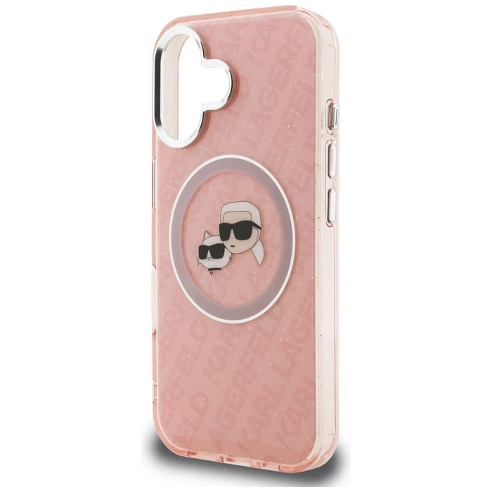 Karl Lagerfeld IML Glitter Karl & Choupette Heads Logo MagSafe Apple iPhone 16 pink