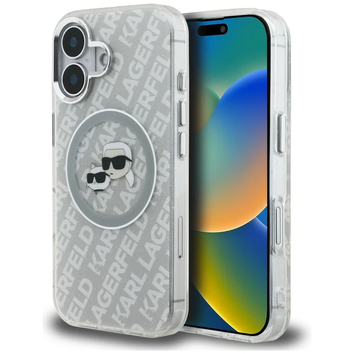 Karl Lagerfeld IML Glitter Karl & Choupette Heads Logo MagSafe Apple iPhone 16 grey
