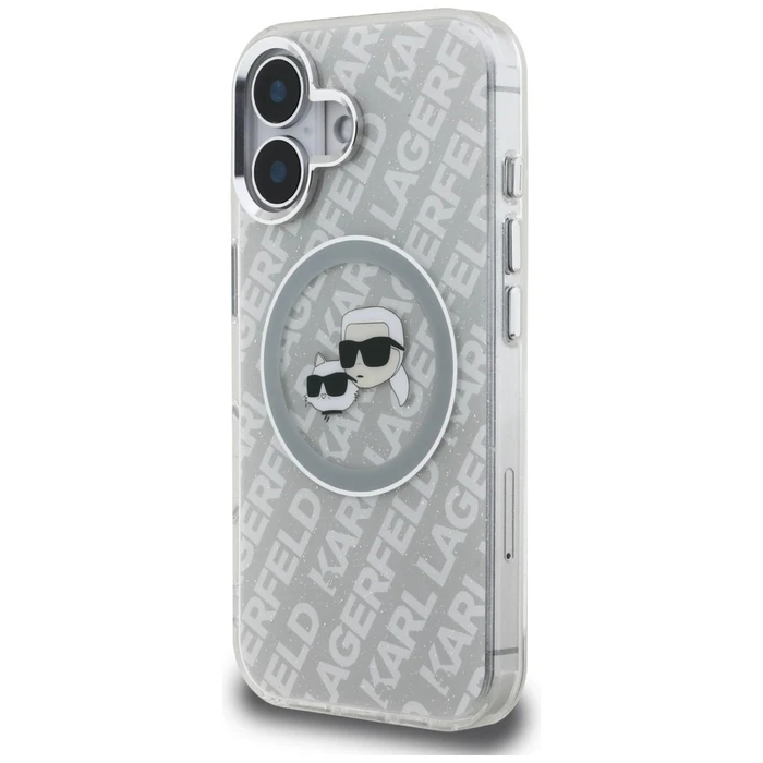 Karl Lagerfeld IML Glitter Karl & Choupette Heads Logo MagSafe Apple iPhone 16 grey