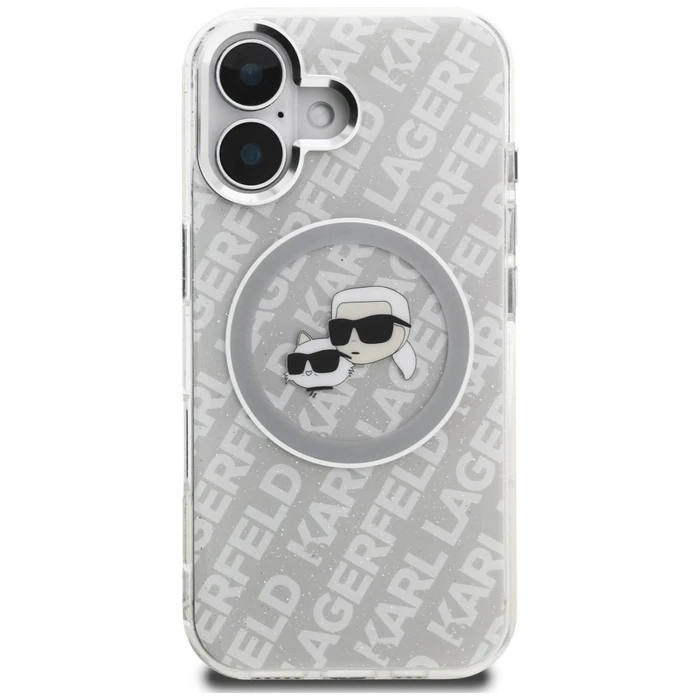 Karl Lagerfeld IML Glitter Karl & Choupette Heads Logo MagSafe Apple iPhone 16 grey
