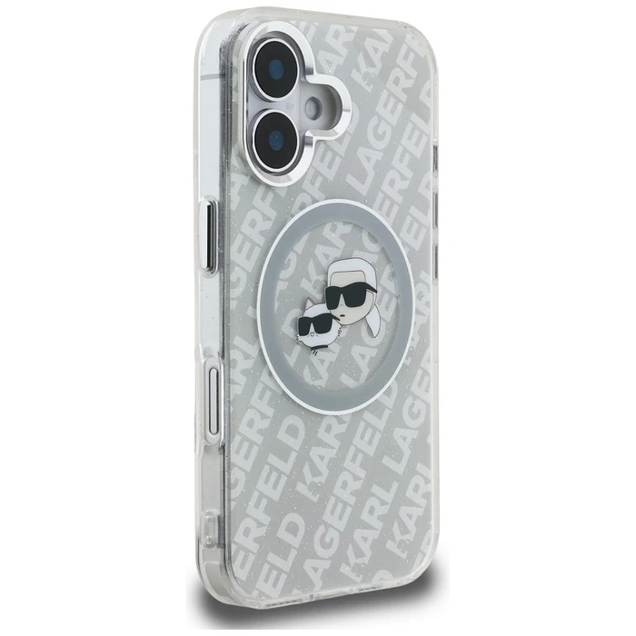 Karl Lagerfeld IML Glitter Karl & Choupette Heads Logo MagSafe Apple iPhone 16 grey