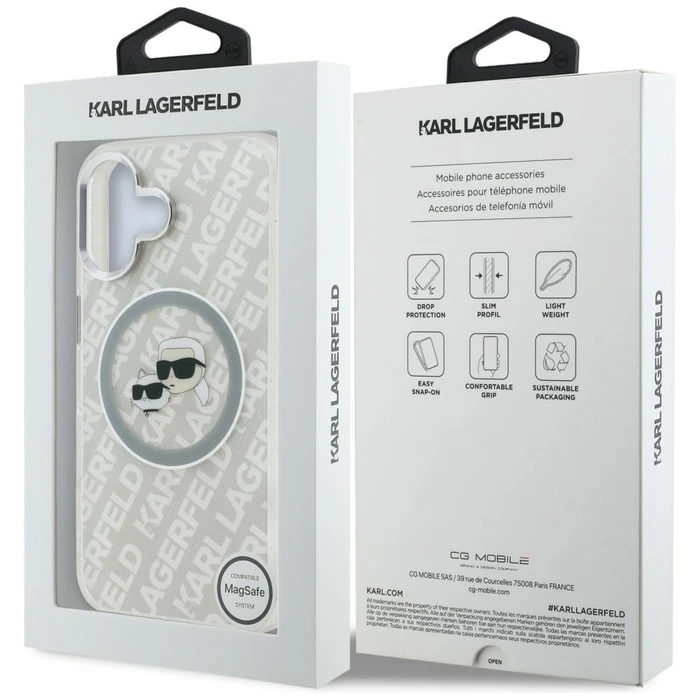 Karl Lagerfeld IML Glitter Karl & Choupette Heads Logo MagSafe Apple iPhone 16 grey