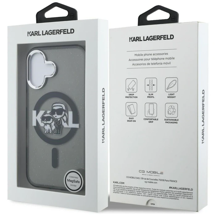 Karl Lagerfeld IML Glitter Karl & Choupette Sketch Logo MagSafe Apple iPhone 16 black