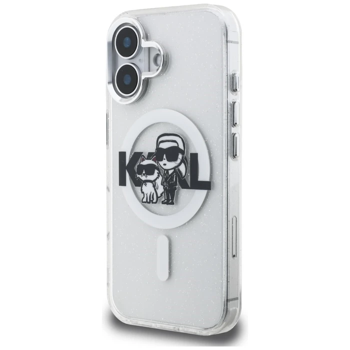 Karl Lagerfeld IML Glitter Karl & Choupette Sketch Logo MagSafe Apple iPhone 16 clear