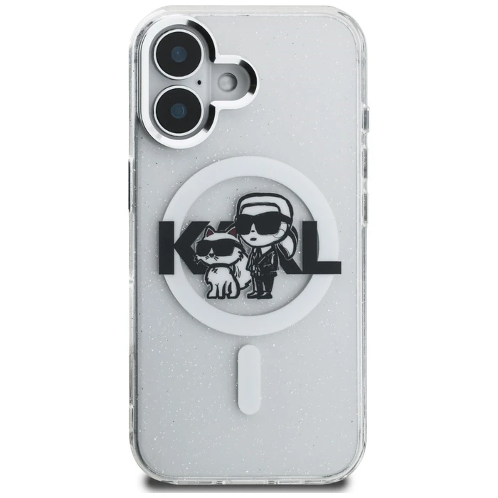 Karl Lagerfeld IML Glitter Karl & Choupette Sketch Logo MagSafe Apple iPhone 16 clear