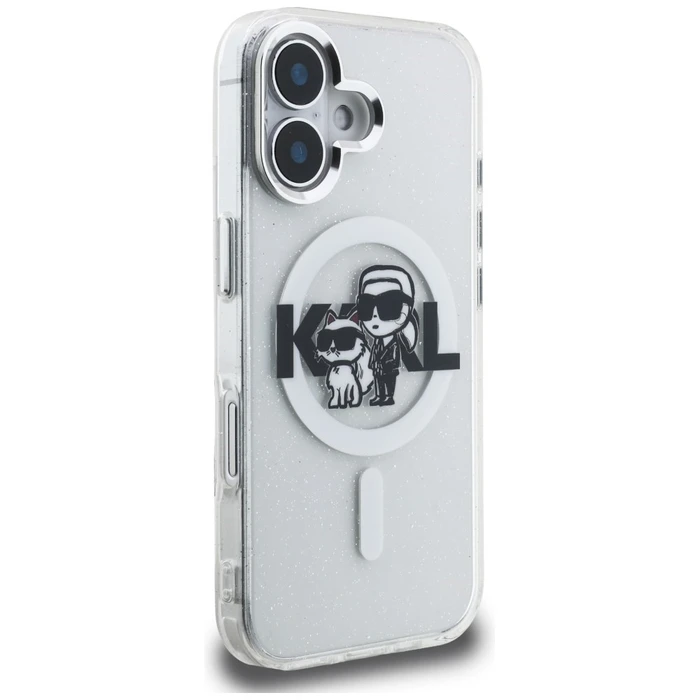 Karl Lagerfeld IML Glitter Karl & Choupette Sketch Logo MagSafe Apple iPhone 16 clear