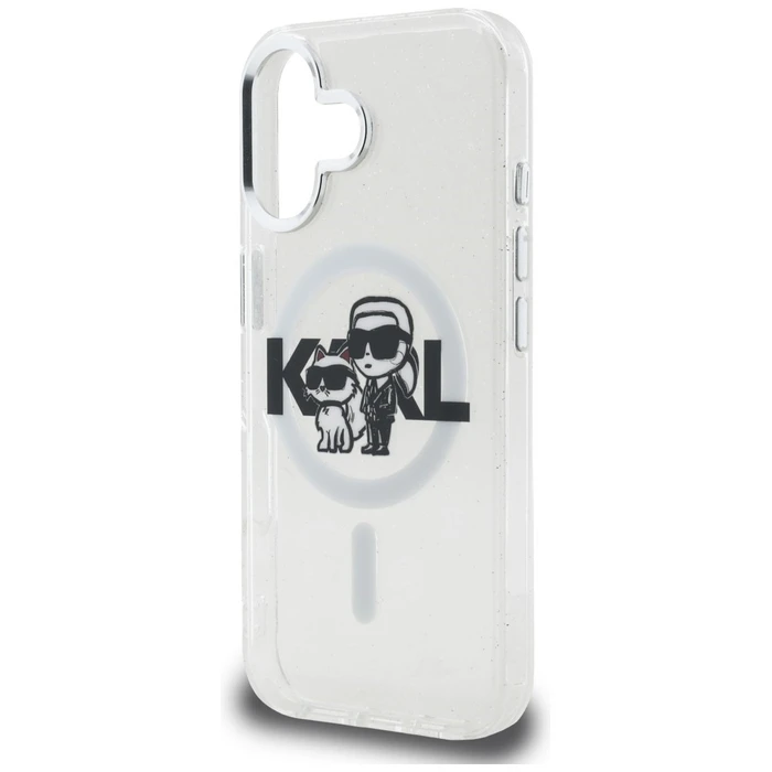 Karl Lagerfeld IML Glitter Karl & Choupette Sketch Logo MagSafe Apple iPhone 16 clear
