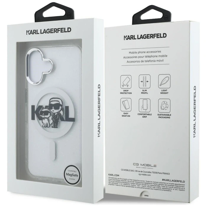 Karl Lagerfeld IML Glitter Karl & Choupette Sketch Logo MagSafe Apple iPhone 16 clear
