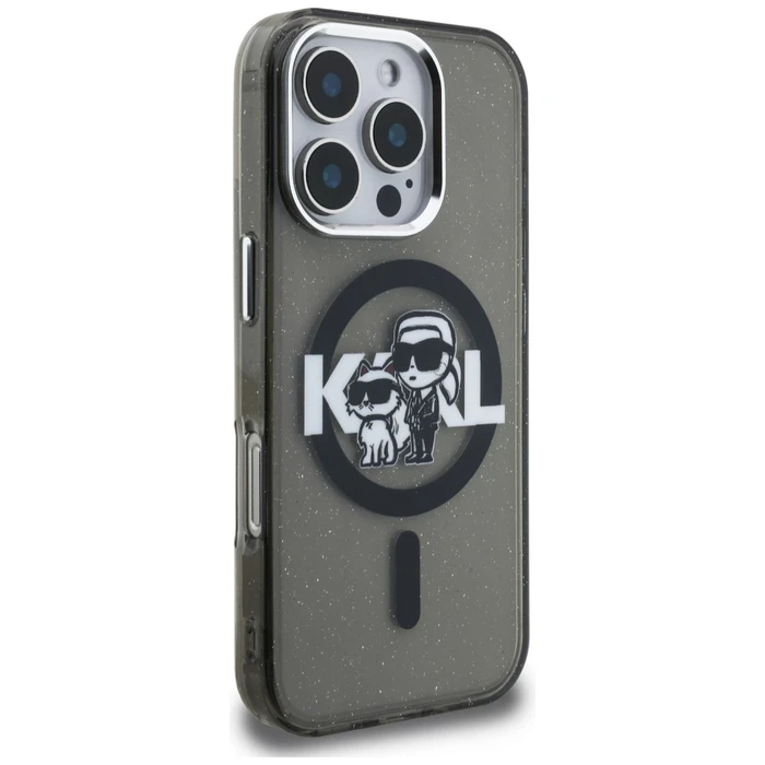 Karl Lagerfeld IML Glitter Karl & Choupette Sketch Logo MagSafe Apple iPhone 16 Pro black