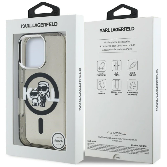 Karl Lagerfeld IML Glitter Karl & Choupette Sketch Logo MagSafe Apple iPhone 16 Pro black