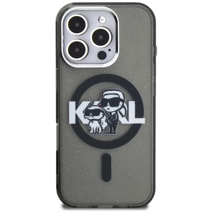 Karl Lagerfeld IML Glitter Karl & Choupette Sketch Logo MagSafe Apple iPhone 16 Pro Max black