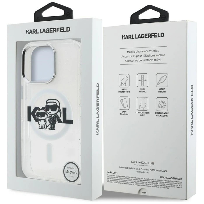 Karl Lagerfeld IML Glitter Karl & Choupette Sketch Logo MagSafe Apple iPhone 16 Pro Max clear