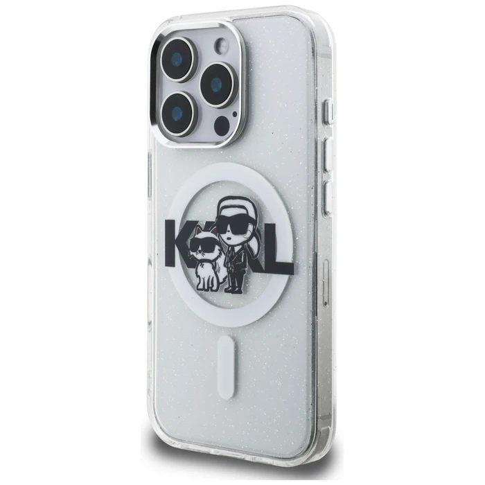 Karl Lagerfeld IML Glitter Karl & Choupette Sketch Logo MagSafe Apple iPhone 16 Pro clear