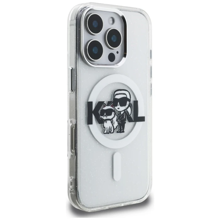 Karl Lagerfeld IML Glitter Karl & Choupette Sketch Logo MagSafe Apple iPhone 16 Pro clear