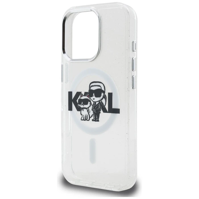 Karl Lagerfeld IML Glitter Karl & Choupette Sketch Logo MagSafe Apple iPhone 16 Pro clear