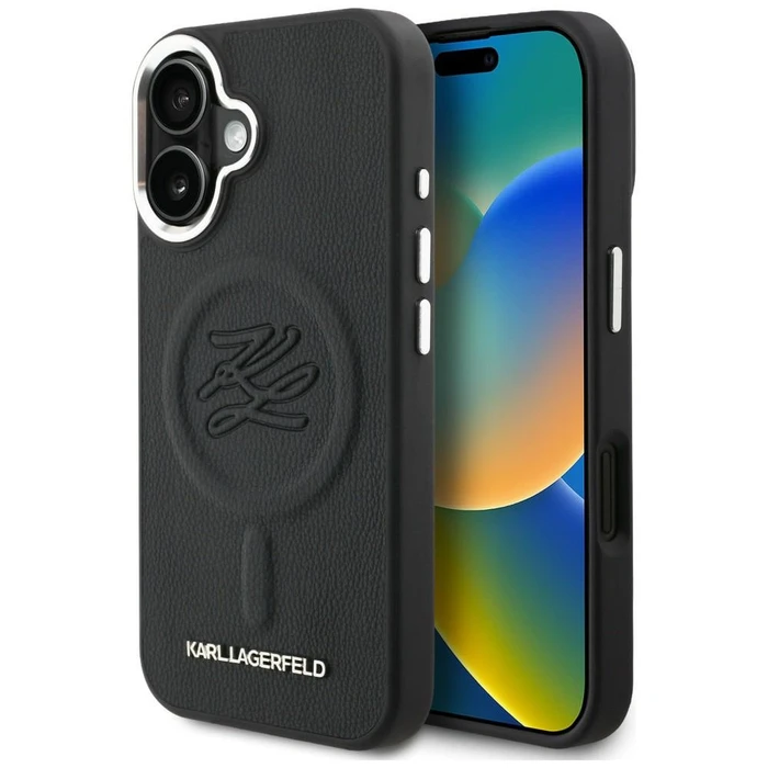 Karl Lagerfeld Initial & Metal Logo MagSafe Apple iPhone 16 black