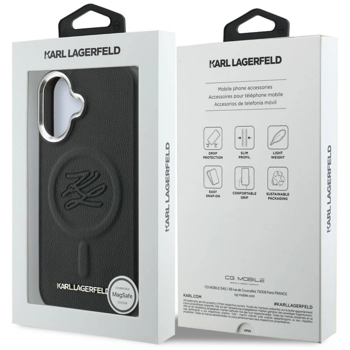 Karl Lagerfeld Initial & Metal Logo MagSafe Apple iPhone 16 black
