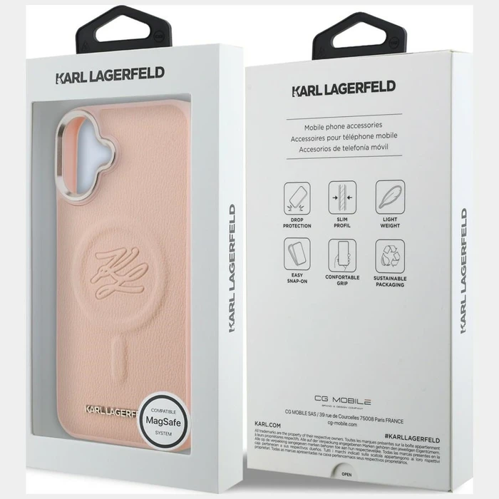 Karl Lagerfeld Initial & Metal Logo MagSafe Apple iPhone 16 Plus pink