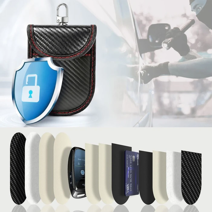 Tech-Protect KLR100 Pouch Keyless RFID Signal Blocker Case Carbon Black/red