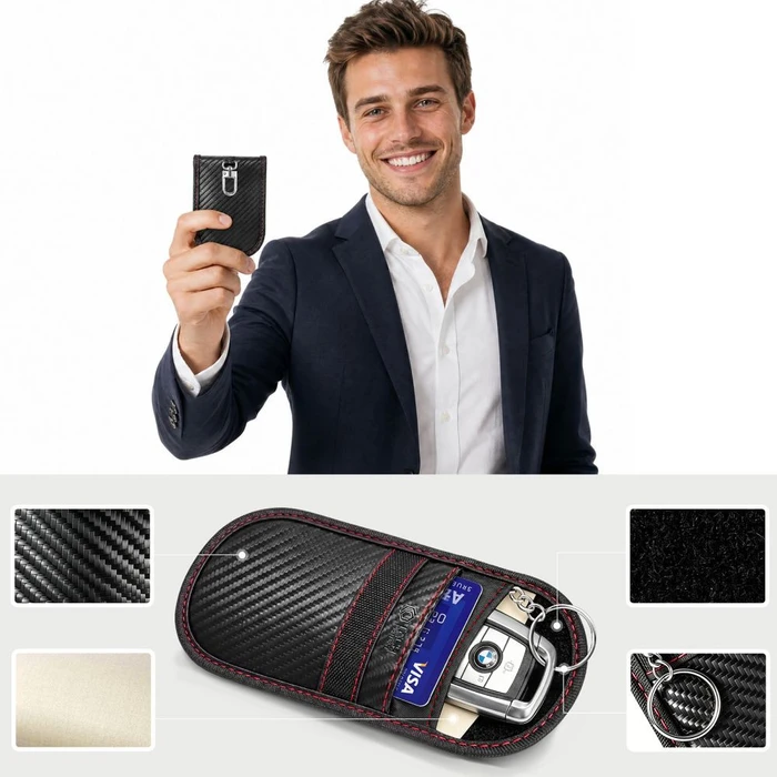 Tech-Protect KLR100 Pouch Keyless RFID Signal Blocker Case Carbon Black/red