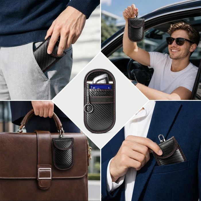 Tech-Protect KLR100 Pouch Keyless RFID Signal Blocker Case Carbon Black/red