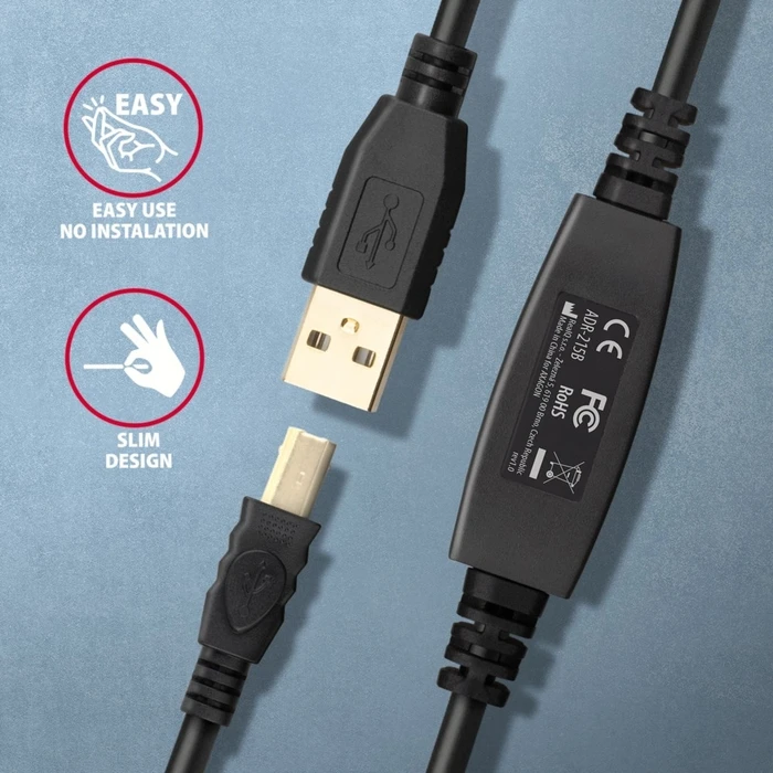 Καλώδιο USB Axagon ADR-215B USB 2.0 A-M -> B-M act 15m cabl