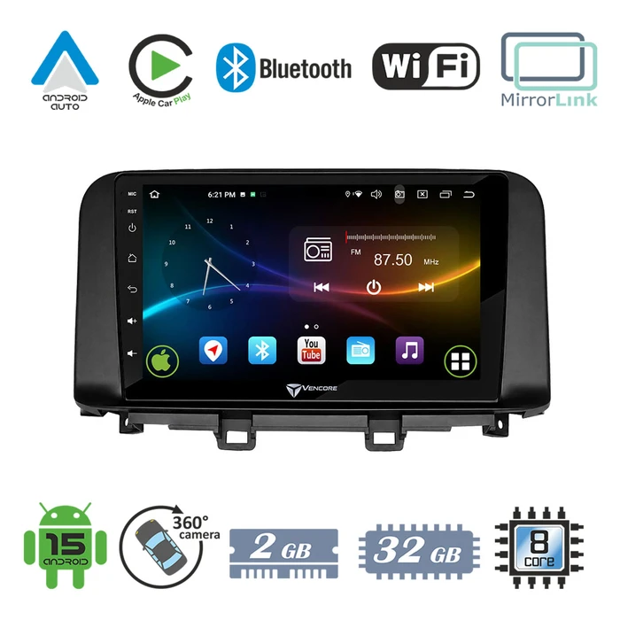 VenCore 3236-10008-0342B - Android 15 10.1" Multimedia Car Head Unit for Hyundai Kona 2018-2023 - Black