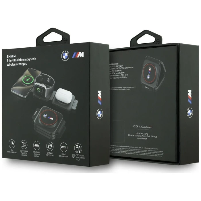 BMW M 3-in-1 Wireless Charger Qi2 15W Print Logo Red