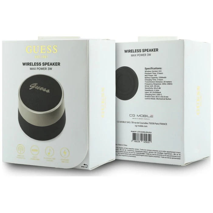 Guess Bluetooth Speaker 5W Script Metal Logo Black