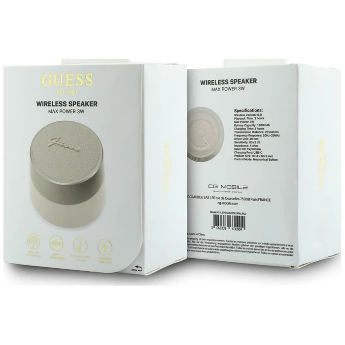 Guess Bluetooth Speaker 5W Script Metal Logo Gold