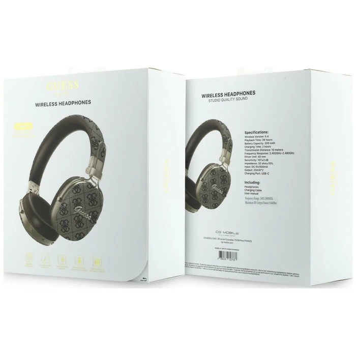 Guess Wireless over-ear headphones Bluetooth ENC Metal 4G Script Logo brown