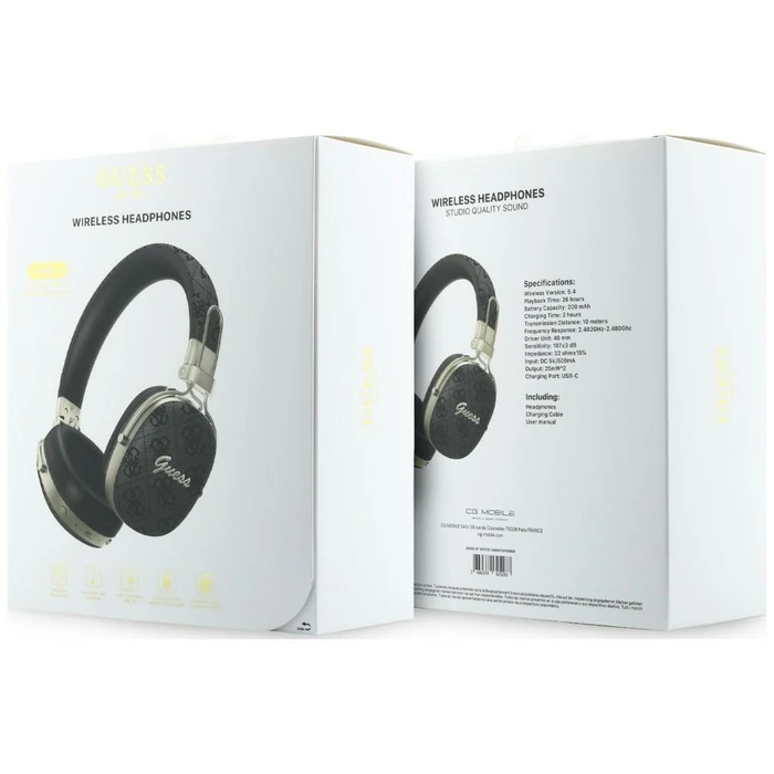 Guess Wireless over-ear headphones Bluetooth ENC Metal 4G Script Logo black